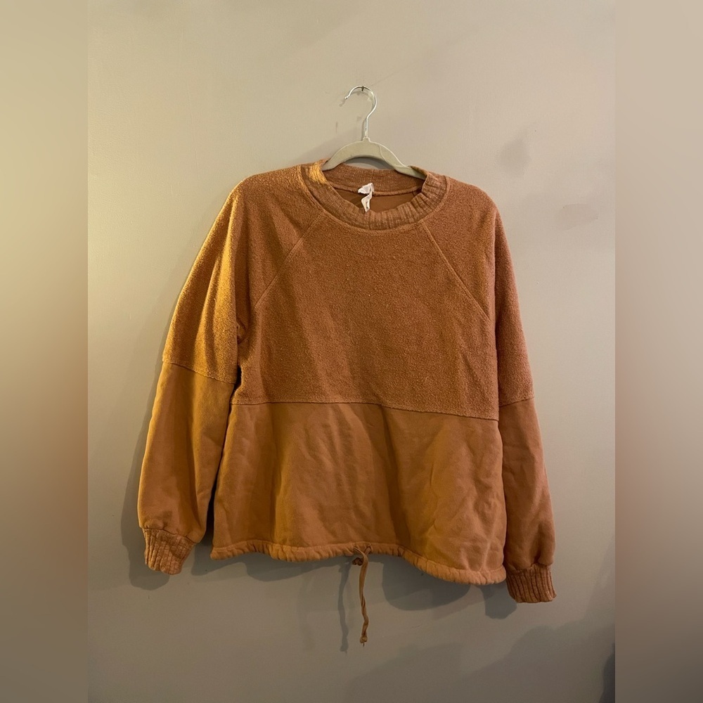 AMADI Orange Textured Crew Neck with Drawstring Bottom